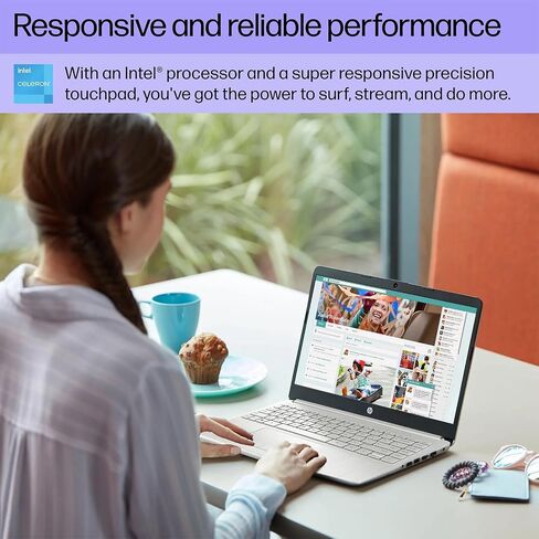 HP Portable Laptop, Student and Business, 14" HD Display, Intel Quad-Core N4120, 16GB DDR4 RAM, 64GB eMMC, 1 Year Office 365, Webcam, RJ-45, HDMI, Wi-Fi, Windows 11 Home, Silver in Kuwait