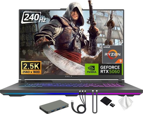 ASUS ROG Strix G18 18" WQXGA 240Hz Gaming Laptop, AMD Ryzen 9 8940HX, NVIDIA GeForce RTX 5060, 32GB DDR5, 3TB Storage(2TB SSD+1TB Docking Station Set), 4-Zone RGB Backlit Keyboard, Win 11 Pro, Gray in Kuwait