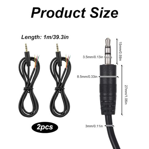 2 Pcs 3.3Ft Jack Plug Connector TRS 3Pole Jack Connector 3.5mm 1/8" Stereo Audio Male Plug to Bare Wire Open End Cable Pigtail Cable for DIY Repair Replacement in Kuwait