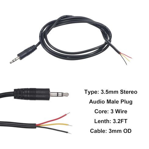 2 Pcs 3.3Ft Jack Plug Connector TRS 3Pole Jack Connector 3.5mm 1/8" Stereo Audio Male Plug to Bare Wire Open End Cable Pigtail Cable for DIY Repair Replacement in Kuwait