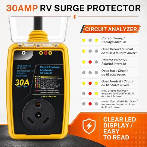 oviitech 30 Amp RV Surge Protector,8000J RV Circuit Analyzer with Weatherproof Cover,Full Protection RV Adapter Plug Accessories. in Saudi Arabia