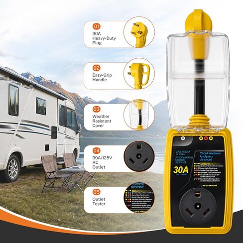oviitech 30 Amp RV Surge Protector,8000J RV Circuit Analyzer with Weatherproof Cover,Full Protection RV Adapter Plug Accessories. in Saudi Arabia