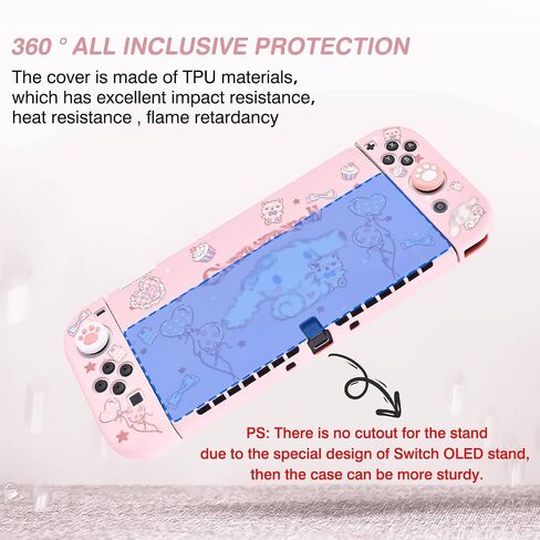 DLseego Sailor Moon Switch OLED حافظة واقية من السيليكون غطاء ناعم مقاوم للصدمات وردي الجلد Joy Con Shell مع 4 قطع من قبعات مقابض إبهام القطط in Kuwait
