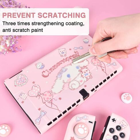 DLseego Sailor Moon Switch OLED حافظة واقية من السيليكون غطاء ناعم مقاوم للصدمات وردي الجلد Joy Con Shell مع 4 قطع من قبعات مقابض إبهام القطط in Kuwait