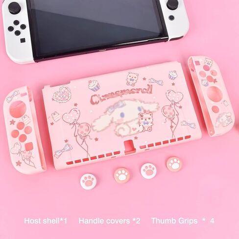 DLseego Sailor Moon Switch OLED حافظة واقية من السيليكون غطاء ناعم مقاوم للصدمات وردي الجلد Joy Con Shell مع 4 قطع من قبعات مقابض إبهام القطط in Kuwait