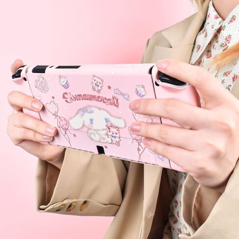DLseego Sailor Moon Switch OLED حافظة واقية من السيليكون غطاء ناعم مقاوم للصدمات وردي الجلد Joy Con Shell مع 4 قطع من قبعات مقابض إبهام القطط in Kuwait