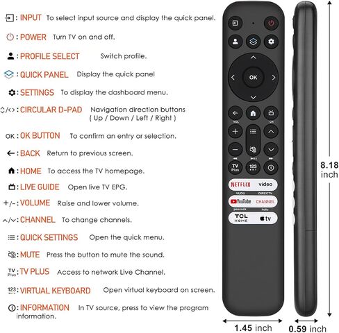 Replacement for TCL TV Remote Control, for TCL-Google/Roku-TV, Compatible with FHD HDR LED QLED 4K UHD Smart TV(No Voice) in Kuwait
