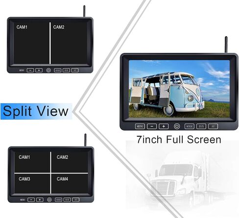 Digital Wireless Backup Camera System Kit,HD 1080P & IP69 Waterproof Wireless Reverse Rear View Camera + 7’’ DVR Split Touch Monitor, Recording for RV/Truck/Trailer/Motorhome-ZEROXCLUB B701 in Kuwait