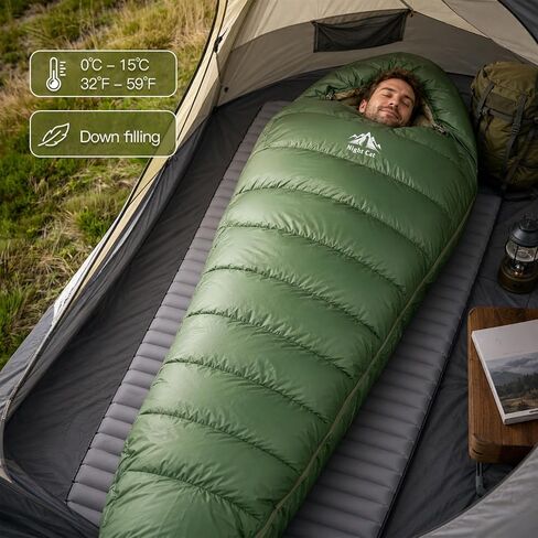 Night Cat Down Sleeping Bag: 600 Fill Power Duck Down 32-59 ℉ Backpacking Mummy Sleeping Bags Ultralight for Adults Outdoor Camping Hiking in Kuwait