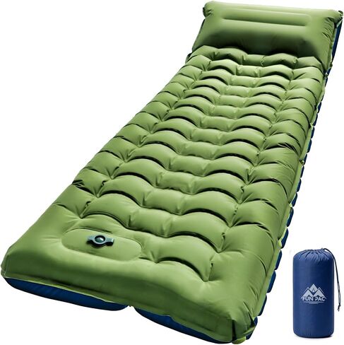 FUN PAC Camping Sleeping Pad,Ultralight Camping Mattress with Pillow, Built-in Foot Pump Inflatable Sleeping Pad Compact for Camping,Backpacking, Hiking,Traveling in Kuwait
