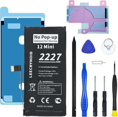 No Pop-up ‘Unknown Part’ Warning for iPhone 12 Mini Diagnostic Battery, Truthfully Rated 2227mAh Battery Replacement for iPhone 12 Mini with Full Tool Kit in Kuwait