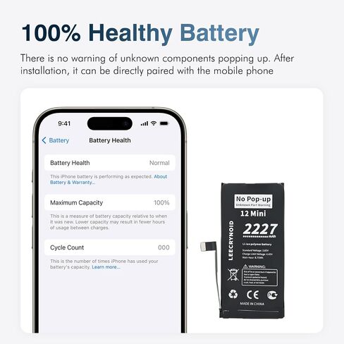 No Pop-up ‘Unknown Part’ Warning for iPhone 12 Mini Diagnostic Battery, Truthfully Rated 2227mAh Battery Replacement for iPhone 12 Mini with Full Tool Kit in Kuwait