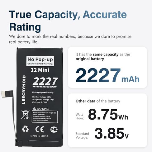 No Pop-up ‘Unknown Part’ Warning for iPhone 12 Mini Diagnostic Battery, Truthfully Rated 2227mAh Battery Replacement for iPhone 12 Mini with Full Tool Kit in Kuwait