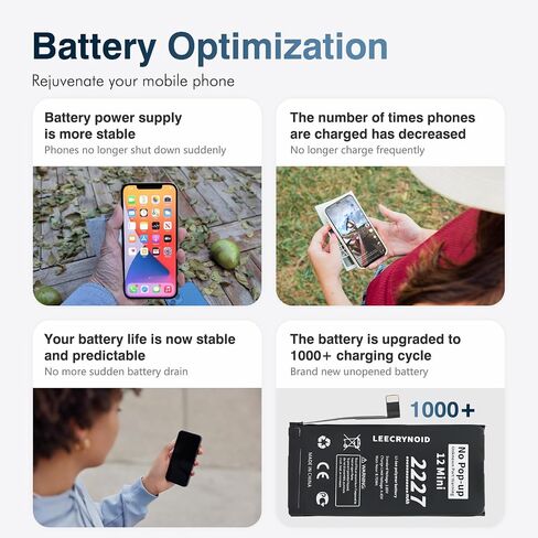 No Pop-up ‘Unknown Part’ Warning for iPhone 12 Mini Diagnostic Battery, Truthfully Rated 2227mAh Battery Replacement for iPhone 12 Mini with Full Tool Kit in Kuwait