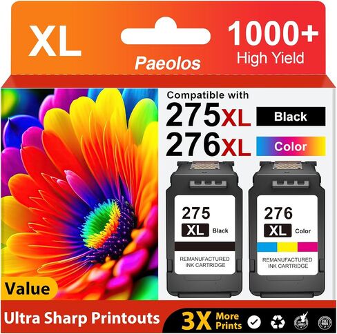 PG-275XL CL-276XL Replacement for Canon 275 and 276 Ink cartridges for Canon Ink 275 and 276 Combo Pack PG275 Black CL276 Color for PIXMA TS3722 TR4720 TR4700 TS3522 TS3500 TR4722 Printer (2-Pack) in Kuwait