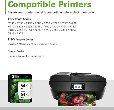 64 64XL Black Ink Cartridge for HP Printers Envy Photo 7855 7900e 2-Pack in Kuwait
