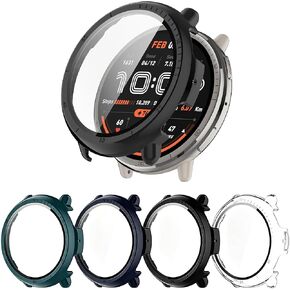 [4-Pack Screen Protector Case for Amazfit Active 2 Smartwatch, Hard PC Bumper & Tempered Glass Film Replacement Cover Accessories in Kuwait