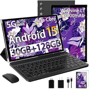 2026 Upgraded Android 15 Tablet 10.1 Inch Octa-Core Tablets with Keyboard Mouse, 22GB+128GB+1TB Expand, 8000mAh Large Battery,1280x800 IPS HD Touch Screen, Widevine L1, 5G WiFi, GPS-Metal Grey in Kuwait