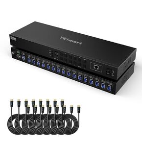 TESmart 16X1 HDMI KVM Switch USB 3.0, 4K@60Hz Rackmount KVM 16 Port Enterprise-Grade EDID Emulator | Hotkey Switch | RS232 | LAN Port | IR Remote | IP Control | Auto Scan | with 8 Pcs 5ft KVM Cable in Kuwait