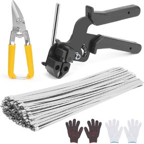 Metal Zip Tie Tool Set，Stainless Steel Cable Tie Gun Kit with 200pcs 12inch Metal Zip Ties heavy duty outdoor(300LBS) and Industrial Cutting Tool,Corrosion Resistant for Fence, Pipe, Industrial Use in Kuwait