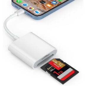 SD Card Reader, Memory Card Reader for iPhone 14/14 Pro Max/13/12/11/XS/XR Dual Slot for SD/TF Card Trail Game Camera SD Card Viewer Lightning to MicroSD Card Camera Adapter for iPad No App Required in Kuwait
