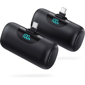 [2-Pack]5500mAh Portable Charger for iPhone 17/16, LCD Display USB C Mini Power Bank, PD Fast Charging Travel Lipstick Sized Battery Pack for iPhone 17/16/15 Pro Max, Samsung Galaxy S25/S24, Pixel etc in Kuwait