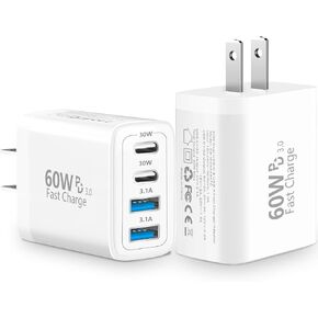 2Pack 60W 4Port USB C Charger Block, Linocell Multiport Type C Wall Charger in Kuwait