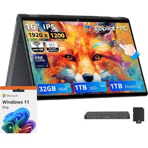HP OmniBook X Flip 2-in-1 16" 2K Copilot+ PC Touch Laptop, Intel Core Ultra 9 288V, 32GB LPDDR5X, 3TB Storage (2TB SSD+1TB Docking Station), Intel Arc 140V GPU, Backlit Keyboard, Win 11, Gray in Kuwait
