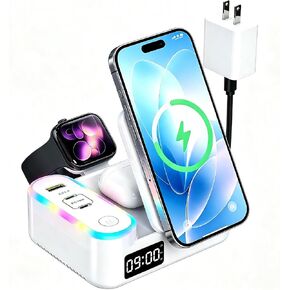 65W 8-in-1 Wireless Charging Station for Apple Samsung Multi-Devices, 3-Ports USB A/C Retractable Charger Stand/Desktop Orgnaizer for iPhone17/16/Galaxy 26/iPad/iWatch AirPods for Home Office, Family in Kuwait