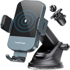 شاحن سيارة لاسلكي، شاحن سيارة سريع الشحن بقدرة 15 واط، حامل هاتف مناسب لهاتف iPhone 15 14 13 12 11 Pro Max Xs، Samsung Galaxy S24 Ultra S23 S22 S21، S20، S10+، أخضر in Kuwait