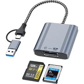 CFexpress Type A & SD Card Reader, USB 3.2 Gen 2 10Gbps Dual Slot, 2-in-1 CF Express Type A Card Adapter, Supports Simultaneous Read/Write for Windows/Mac/iOS/Android/Linux, All-Metal Design in Kuwait
