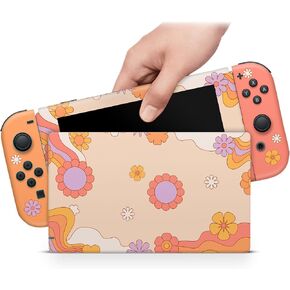 ZOOMHITSKINS Skin Compatible with Switch, Orange Sunflowers Cute Floral Design, Durable 3M Vinyl Decal Wrap, Precision Fit, Bubble-Free, Made in USA in Saudi Arabia