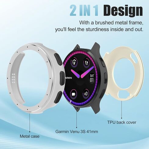 BEARDDO 2in1 Metal Case for Garmin Venu 3s 41mm Smartwatch with TPU Back Cover,Fashion Rugged Shockproof All-Round Protector Cover with Cleaning Cloth Accessories for Venu 3s Bezel Women Men [Silver] in Kuwait