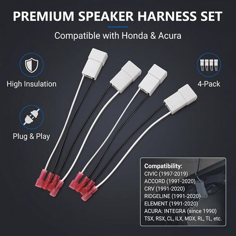 4 PCS Car Speaker Connector Harnesses, 72-7800 2 Pin Audio Modification Adapter, Plug and Play Door Speaker Harness, Compatible with Select Vehicle Models (Gray) in Saudi Arabia