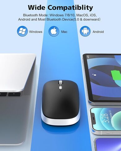 PINKCAT Bluetooth Mouse, Slim Silent Bluetooth 5.0 & 4.0 Wireless Mouse, 3 Adjustable DPI Portable Optical Computer Mice for Laptop, PC, Notebook, Computer, MacBook - (Black) in Kuwait