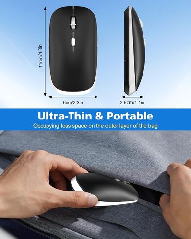 PINKCAT Bluetooth Mouse, Slim Silent Bluetooth 5.0 & 4.0 Wireless Mouse, 3 Adjustable DPI Portable Optical Computer Mice for Laptop, PC, Notebook, Computer, MacBook - (Black) in Kuwait