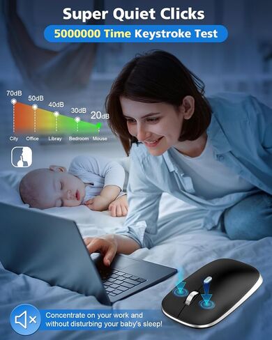 PINKCAT Bluetooth Mouse, Slim Silent Bluetooth 5.0 & 4.0 Wireless Mouse, 3 Adjustable DPI Portable Optical Computer Mice for Laptop, PC, Notebook, Computer, MacBook - (Black) in Kuwait