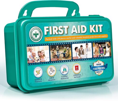 General Medi 120 Pieces Hardcase First Aid Kit - First Aid Box Includes Instant Cold Pack, Emergency Blanket for Travel, Home, Office, Vehicle, Camping, Workplace & Outdoor in Kuwait