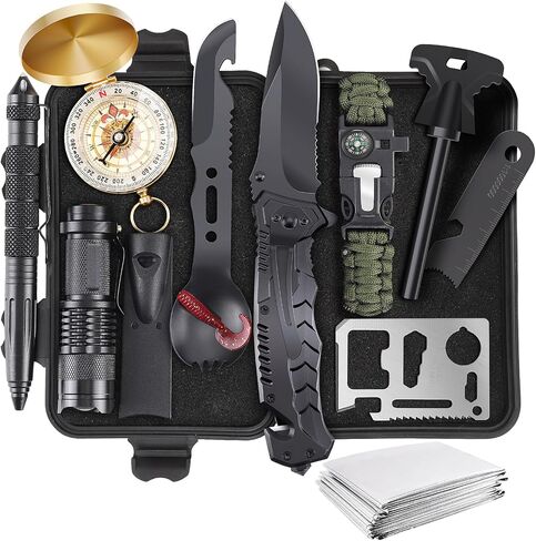ABPIR Gifts for Fathers Day Survival Kits for Men Dad Husband Him, 13 in 1 Survival Gear and Equipment Tactical Tools for Camping Hiking Hunting Outdoor Adventure, Cool Birthday Idea in Kuwait