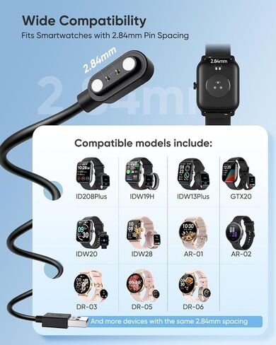 Quican Smart Watch Charger, Fast Magnetic USB Charging Cable with Overcharge Protection, Replacement Cord Compatible with ID208PLUS GTX20 IDW13PLUS IDW19H IDW20 IDW28, AR-01/02, DR-03/05/06, 1.65ft in Saudi Arabia