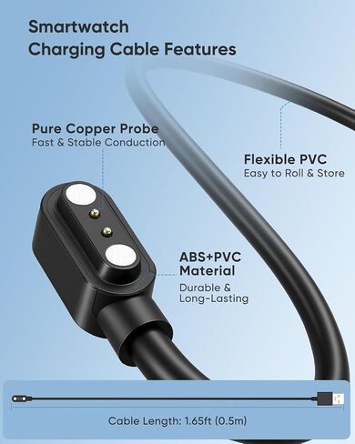 Quican Smart Watch Charger, Fast Magnetic USB Charging Cable with Overcharge Protection, Replacement Cord Compatible with ID208PLUS GTX20 IDW13PLUS IDW19H IDW20 IDW28, AR-01/02, DR-03/05/06, 1.65ft in Saudi Arabia
