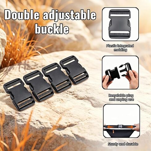 Btolin Heavy-Duty Plastic Side Release Buckles, Black, 2 Inch, 4 Pack, Quick-Release Clip for Backpack, Tactical Belt, Pet Collar, Luggage Straps,No Sew Double Adjustable Plastic Buckle in Saudi Arabia