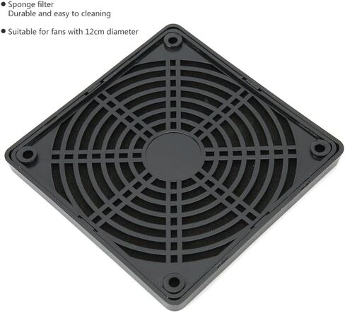 2Pcs PC Fan Dust Filter Cover 12cm – Washable Mesh Case for Computer Chassis Cooler, Removable 3-Piece Design Black in Kuwait