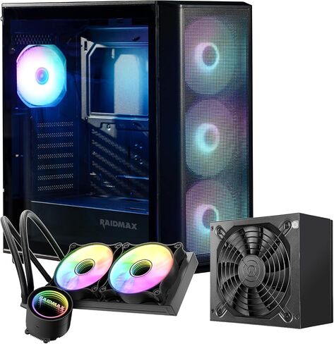 Raidmax X606 Gaming ATX Case, Front Air Intake Metal Mesh Panel, Includes 3X 140mm ARGB Fans + 1x 120mm ARGB Fans, Support 360mm Water Cooler and 400mm GPUs (Black) in Kuwait
