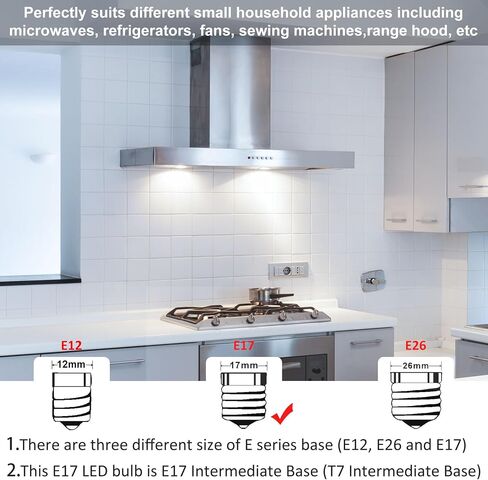 Microwave Light Bulbs Under Hood Stove Top 3W E17 LED Replace 8206232A 40 Watt Appliance Incandescent Bulbs Warm White 3000K, Over Range Lights fit for Whirlpool Maytag GE KEI Stove Hood,110-130V in Kuwait