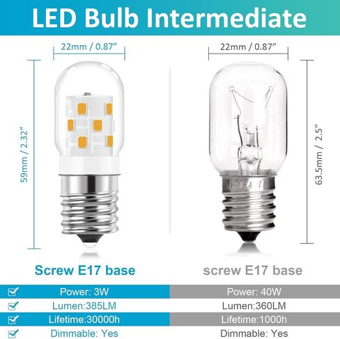 Microwave Light Bulbs Under Hood Stove Top 3W E17 LED Replace 8206232A 40 Watt Appliance Incandescent Bulbs Warm White 3000K, Over Range Lights fit for Whirlpool Maytag GE KEI Stove Hood,110-130V in Kuwait