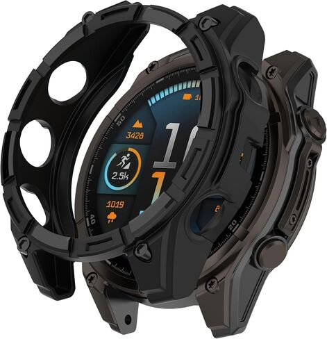 FanTEK Compatible with Garmin Fenix 8 AMOLED - 47mm Smart Watch TPU Cases, Soft Frame Protective Cover Scratch Resistant Shock Absorbing Case, Black in Saudi Arabia