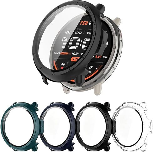 [4-Pack Screen Protector Case for Amazfit Active 2 Smartwatch, Hard PC Bumper & Tempered Glass Film Replacement Cover Accessories in Kuwait