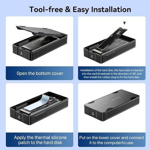ANYOYO 80Gbps M.2 NVMe SSD Enclosure with Cooling Fan, Aluminium Alloy Enclosure Compatible with Thunderbolt 5/4/3/USB4, Support M/B+M Key SSD, Tool-Free Installation in Kuwait