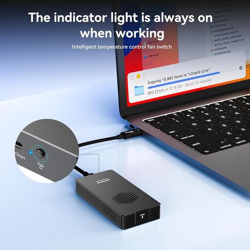 ANYOYO 80Gbps M.2 NVMe SSD Enclosure with Cooling Fan, Aluminium Alloy Enclosure Compatible with Thunderbolt 5/4/3/USB4, Support M/B+M Key SSD, Tool-Free Installation in Kuwait